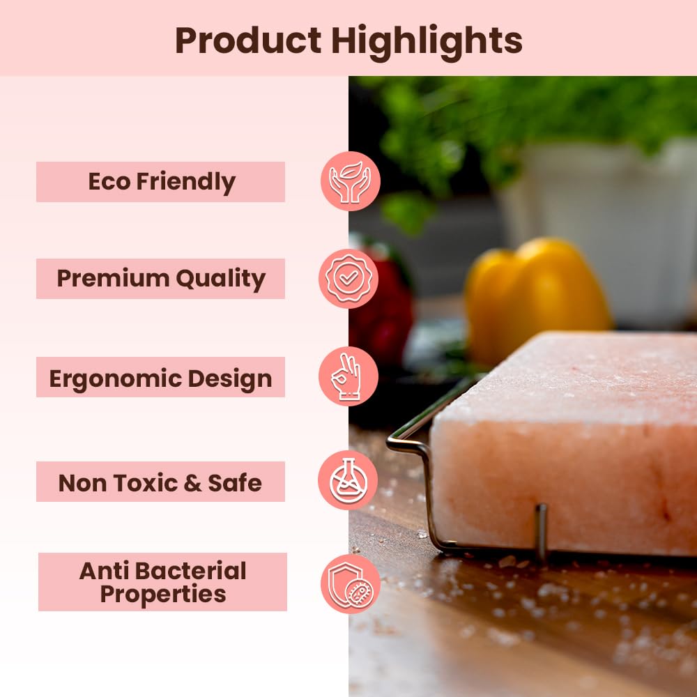 Pohs Himalayan Pink Rock Salt Block For Grilling, Searing, Cooking, Bbq, Hot And Cold Serving | Himalayan Salt Slab With Premium