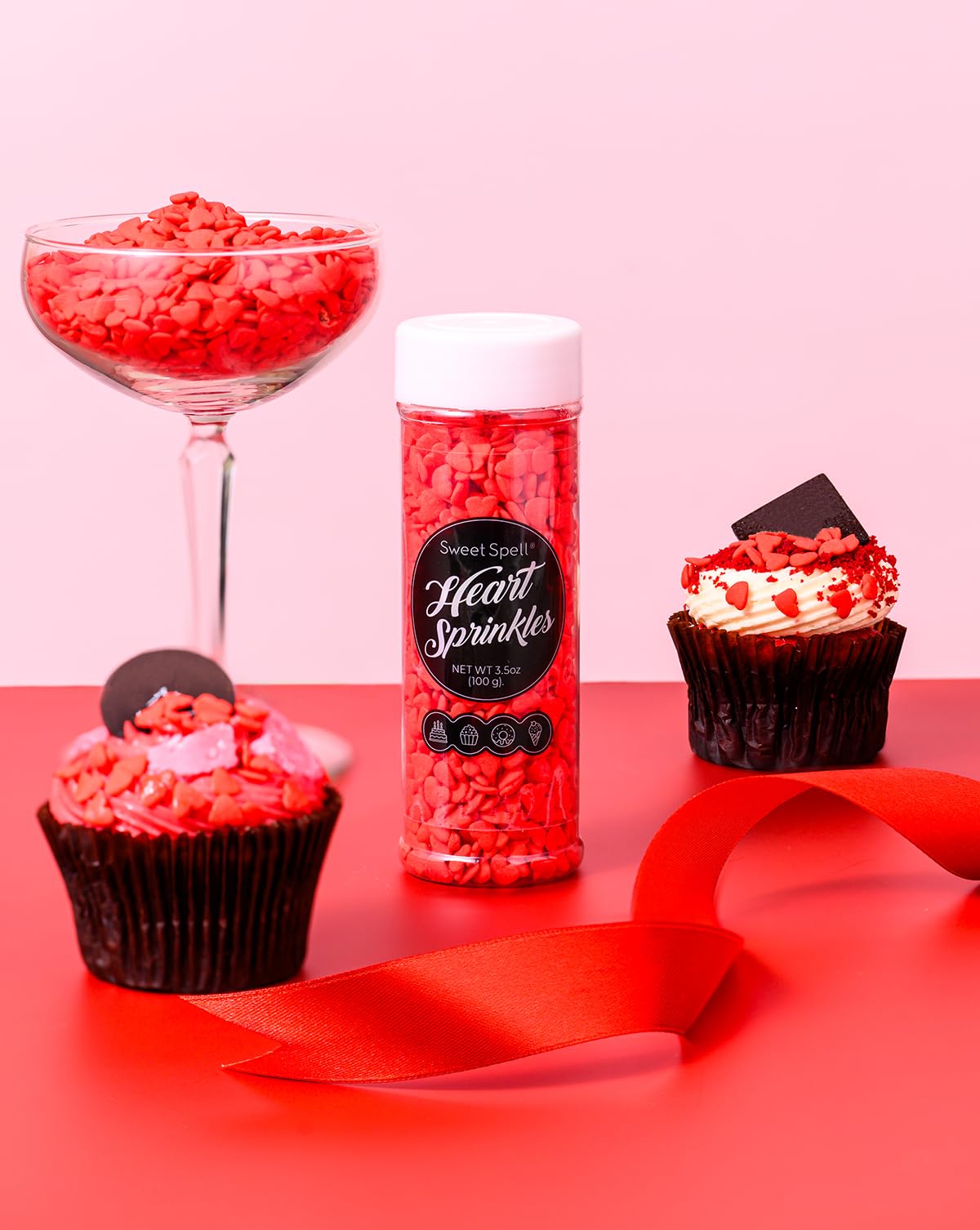 Sweet Spell Red Heart Sprinkles - Edible Valentine Heart Sprinkles For Cake Decorations 3.5Oz