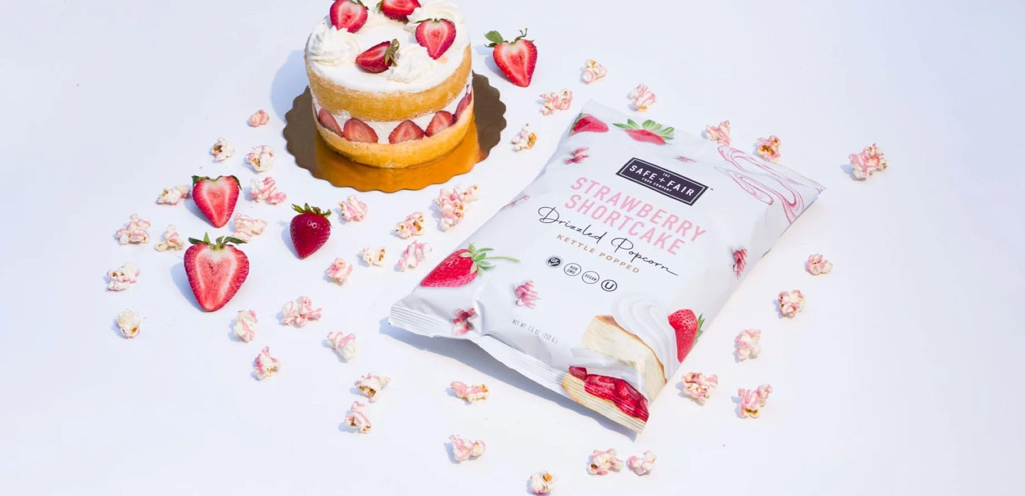 Safe + Fair Food Company Plant-Based Gourmet Strawberry Flavored Popcorn - Strawberry Shortcake Drizzled Kettle Corn Popcorn - N