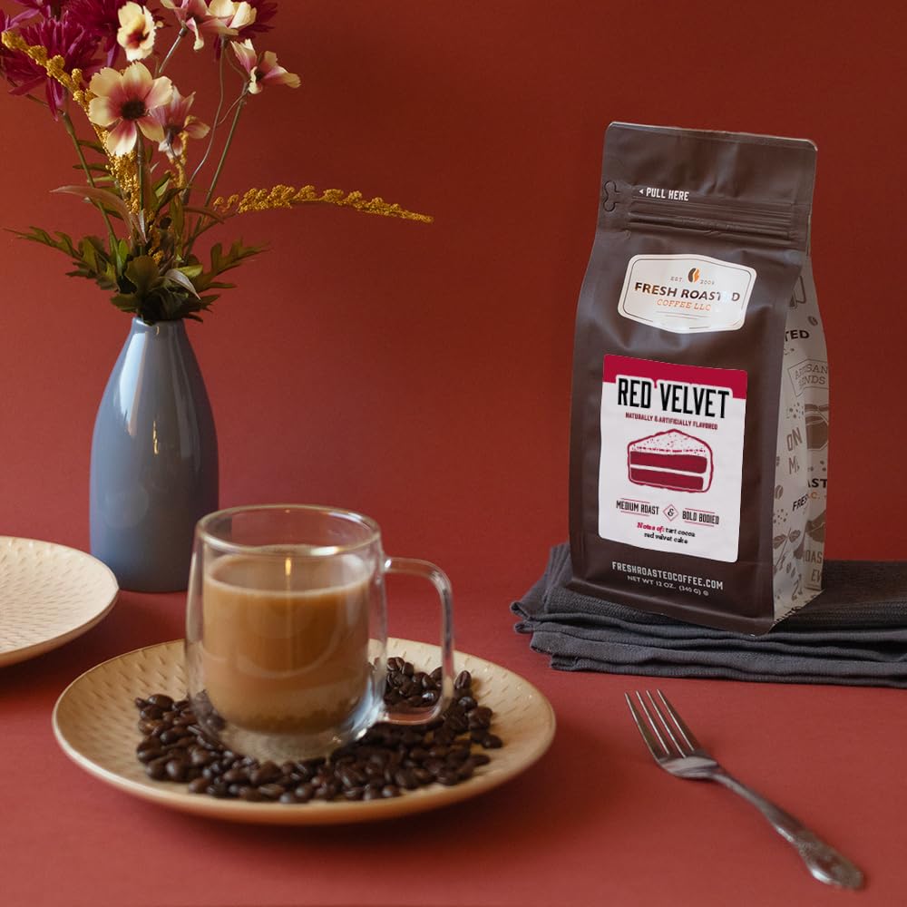 Fresh Roasted Coffee, Red Velvet Flavored Coffee, 12 Oz, Medium Roast, Kosher, Ground