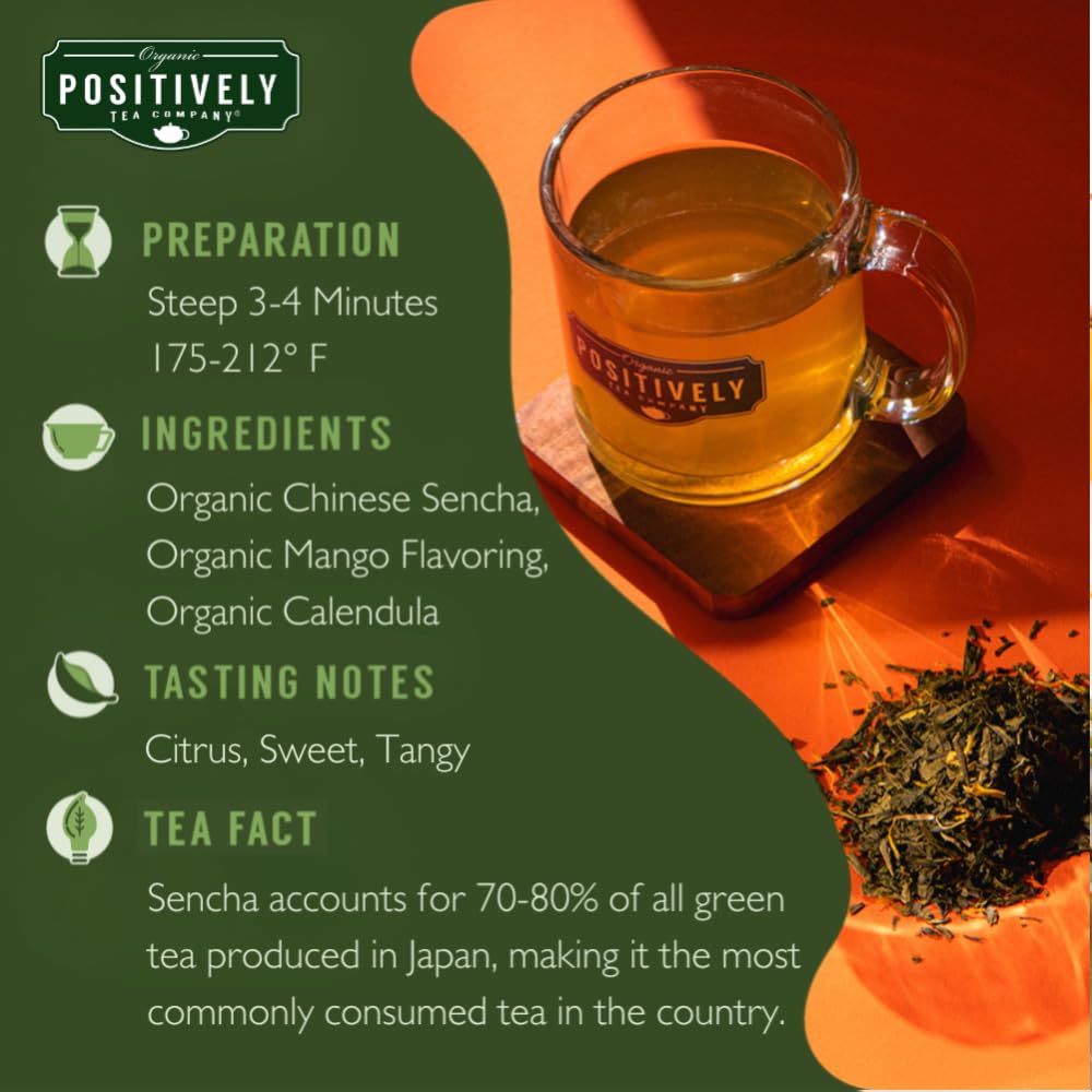 Organic Positively Tea Company Mango Green Tea Bags, Eco-Friendly, Non-GMO, 100 Count