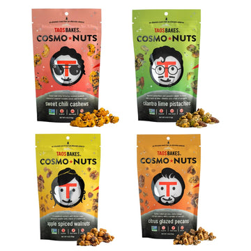 Taos Bakes - Flavored Nuts - Variety Pack - Cashews, Pistachios, Pecans and Walnuts - Gluten Free Snack - Non-GMO - Real Food - 