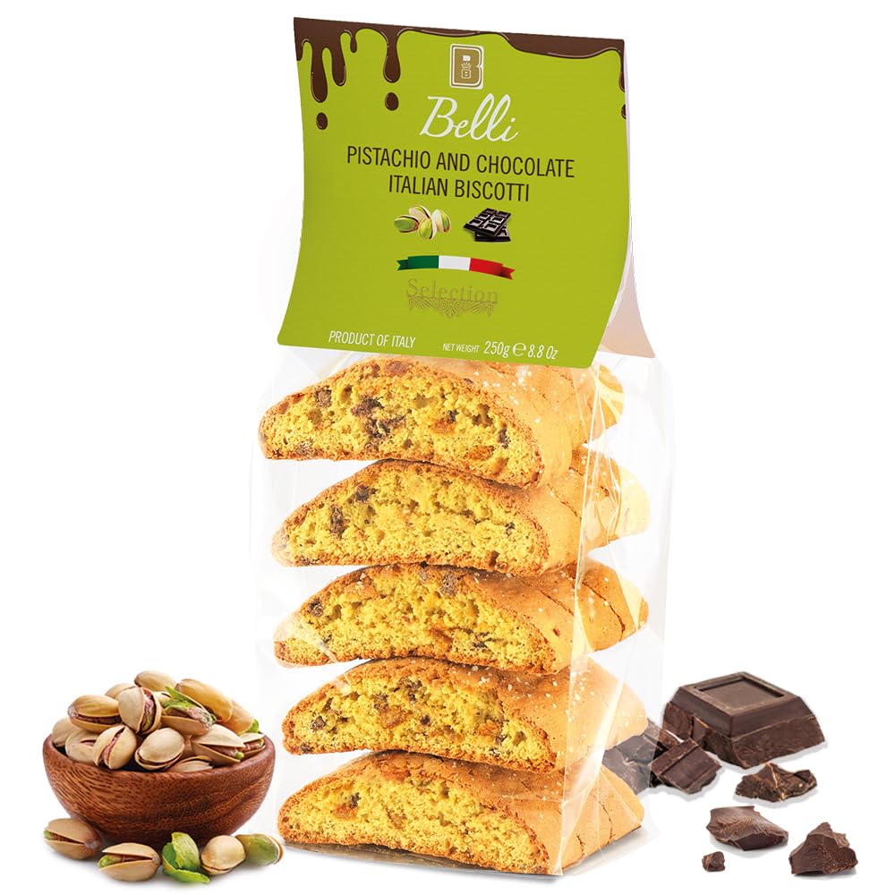 Italian Pistachio And Chocolate Biscotti | Made In Tuscany  Italy | Belli Traditional Semi Soft Biscuits