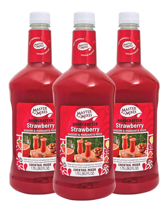MASTER OF MIXES Strawberry Daiquiri/Margarita Drink Mix, Ready To Use, 1.75L (59.2 Fl Oz), Pack of 3