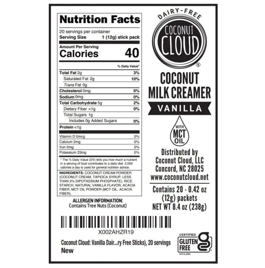 Coconut Cloud Dairy-Free Coffee Creamer, Vegan, Gluten Free, Non-GMO, 0.35 Ounce (Pack of 20)