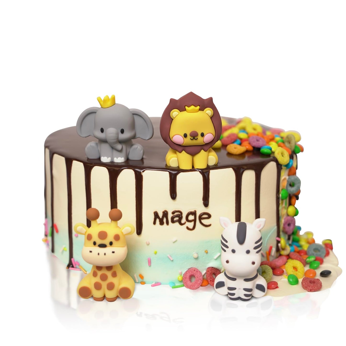 Mage Gifts Jungle Safari Animal Cake Toppers, Lion, Giraffe, Zebra, Elephant For Wild Animals Themed Birthday Baby Shower Party