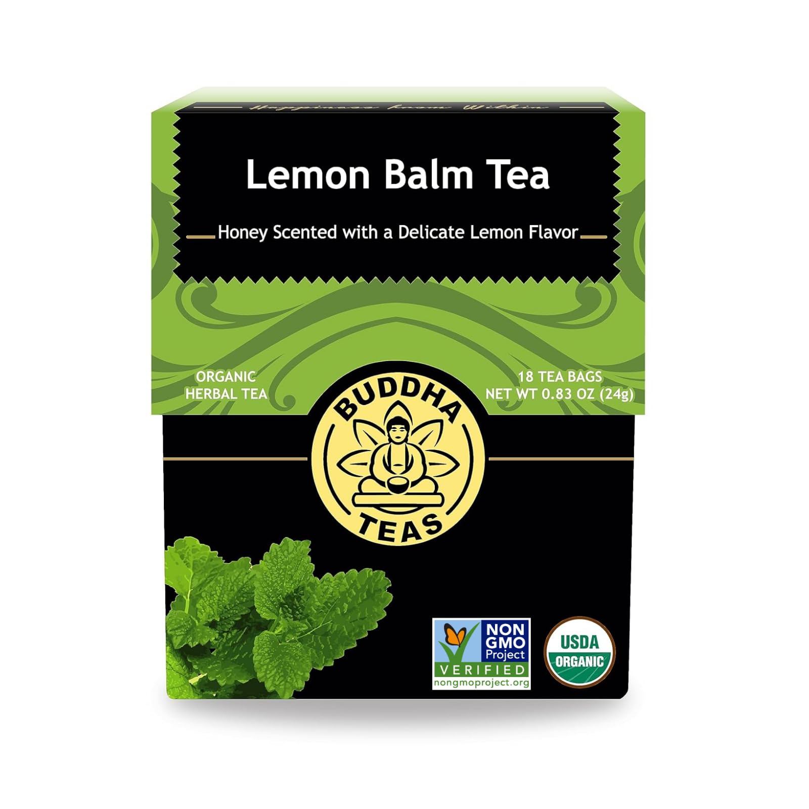 Organic Lemon Balm Tea  18 Bleach-Free Tea Bags - Energy Blend Free Tea Improves Cognitive Function  Aiding Digestion  And Calming Effects  No Gmos
