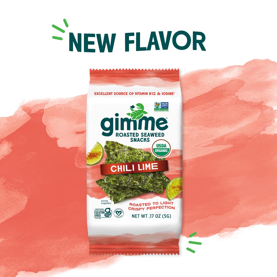 Gimme Seaweed - Chili Lime - 6 Count - Organic Roasted Seaweed Sheets - Keto, Vegan, Gluten Free - Great Source Of Iodine & Omeg