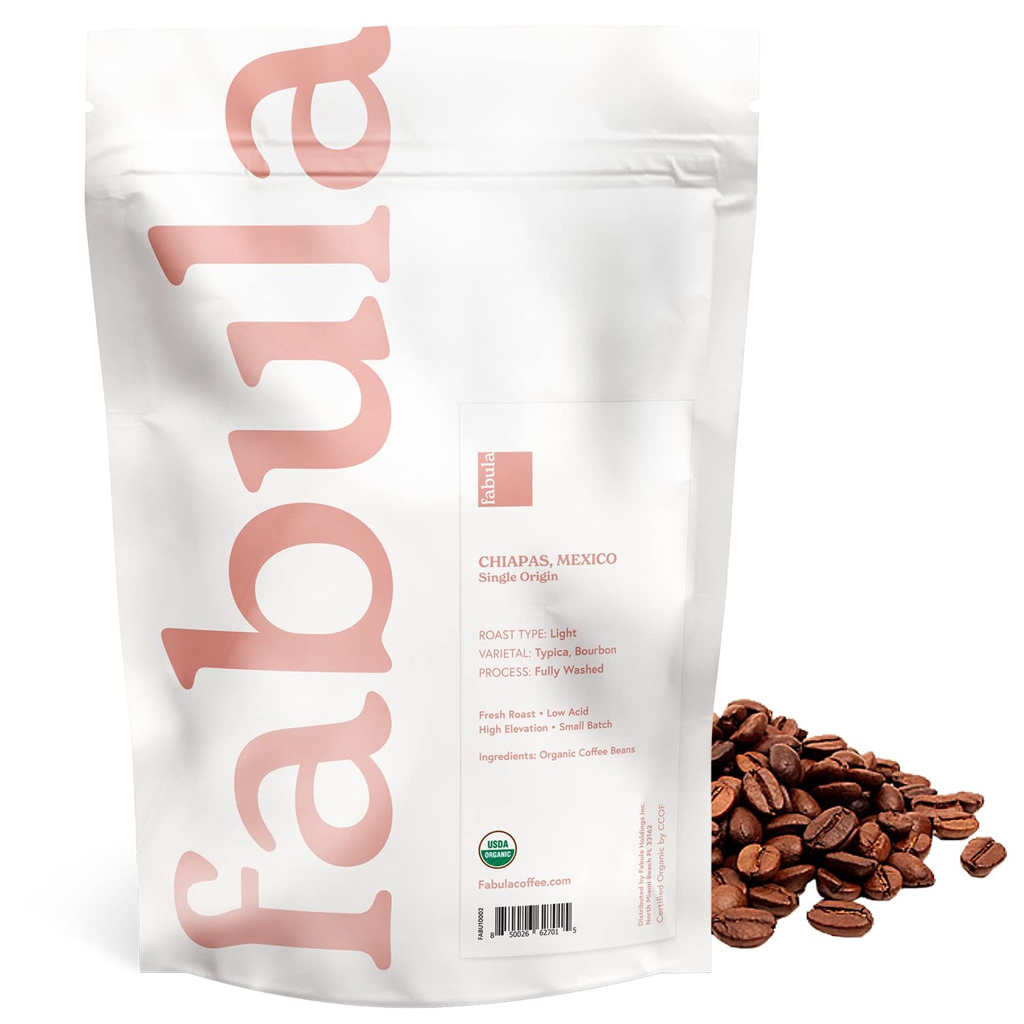 Fabula Coffee Light Roast Whole Beans - Organic, Low Acid, Non-GMO, Mold Free - 12 Ounces