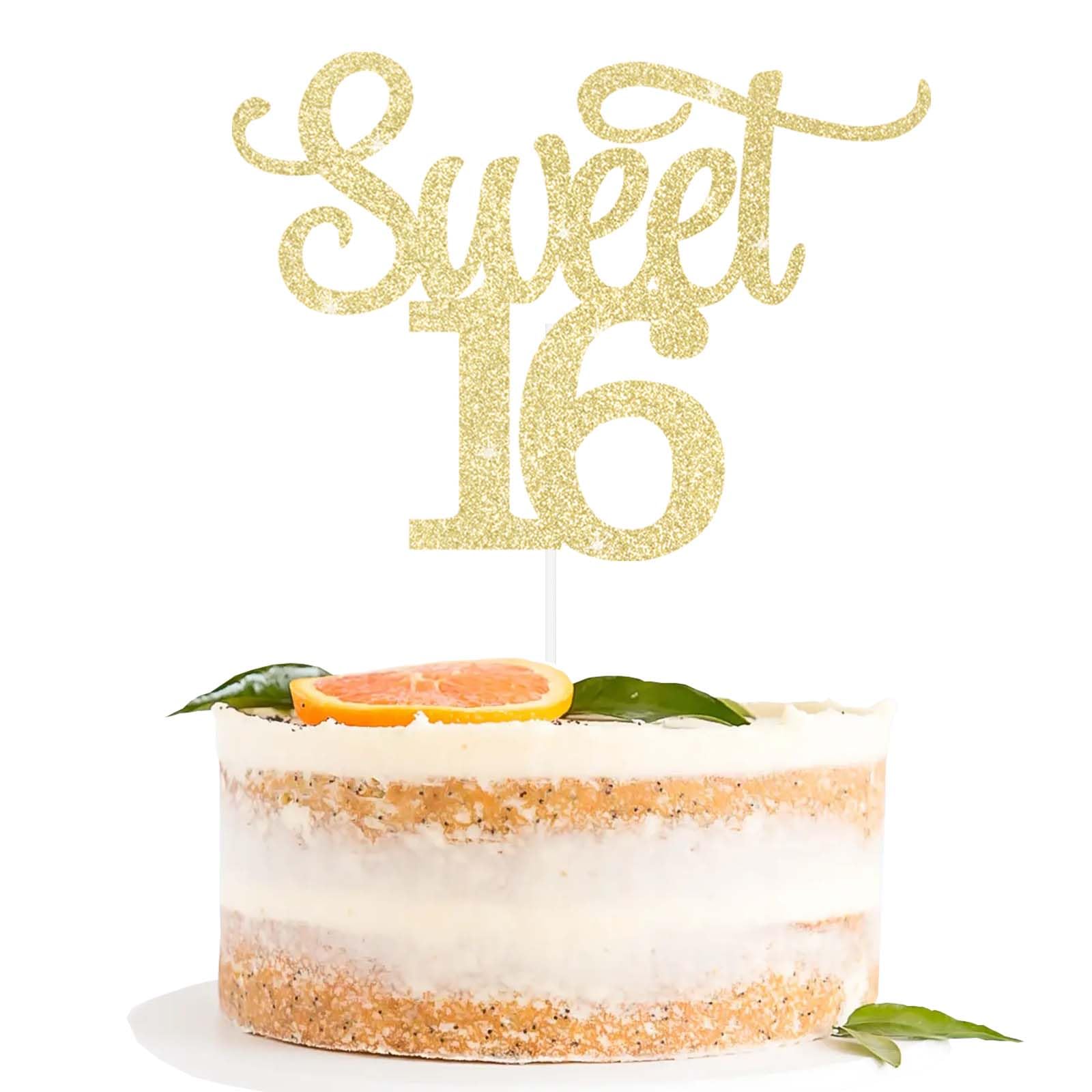 Gexolenu Gold Glitter Sweet 16 Cake Topper, 1 Pcs, Anniversary Decoration
