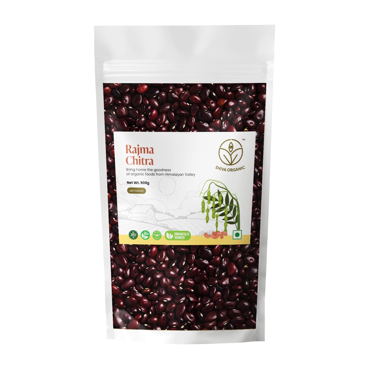 Shiva Organic Himalayan Rajma Chitra/Kidney Beans - 900g | Unpolished | Nutrient-Rich Himalayan Kidney Beans