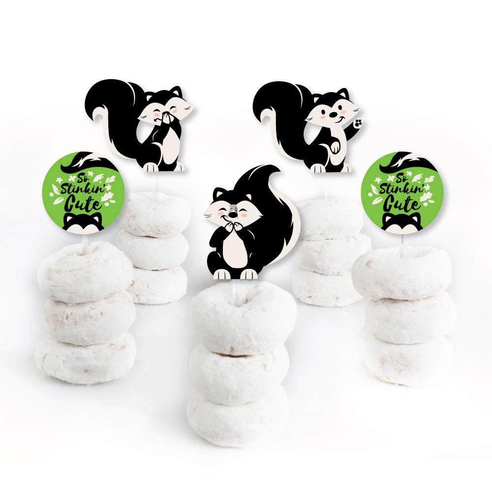 Big Dot of Happiness Dessert Cupcake Toppers - Woodland Skunk - Set of 24 - Plastic - Black, Green, White - Model BD4286dt