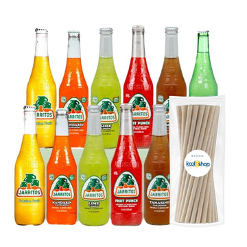 Jarritos Variety Pack Mexican Soft Soda Drink 12 fl oz Glass Bottles 12 Pack + 15 Sugarcane Disposable Straws by KOOL8SHOP Infin