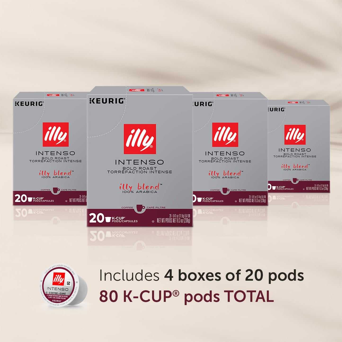 Illy Coffee K Cups for Keurig - Intenso Dark Roast, Bold Flavor - 20 Count (Pack of 4)