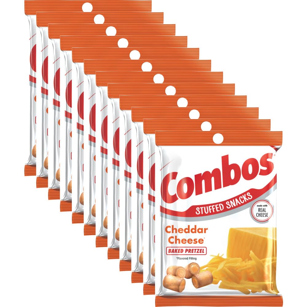 COMBOS Cheddar Cheese Pretzel Baked Snack Packs, Cheese Crackers Snacks, 6.3-Ounce Bag Bulk Box (Pack of 12)