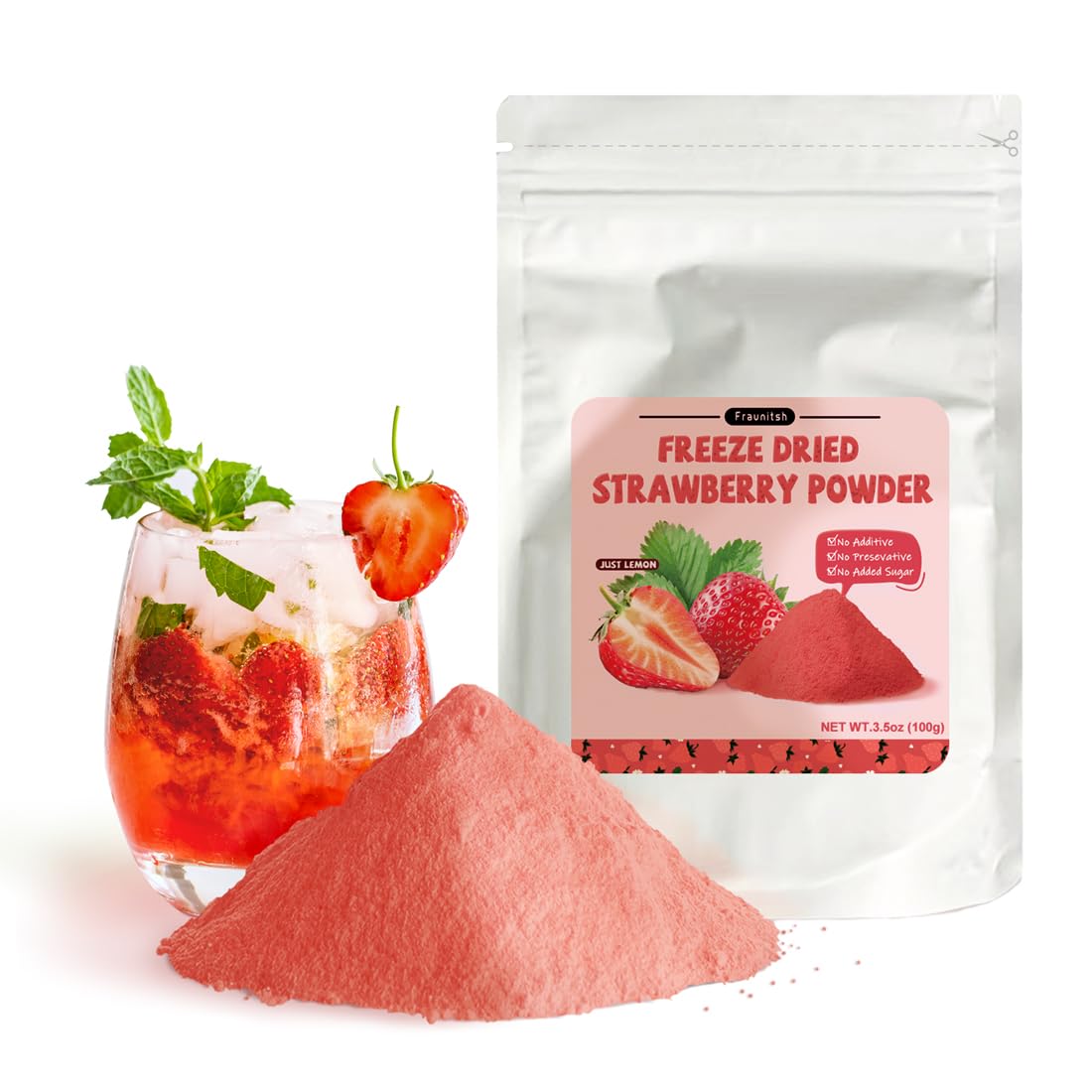 Fraunitsh Freeze Dried Strawberry Powder, Natural Fruit Powder, 3.5oz/100g