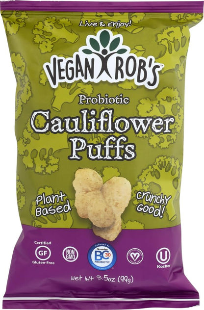 Vegan Robs Plant Based Probiotic Cauliflower Puffs Certified Gluten Free Kosher(OU) Kosher 3.5 oz - 3 pack
