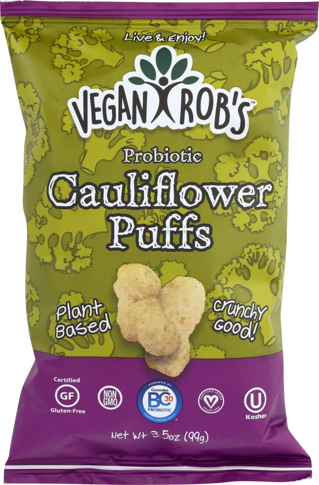 Vegan Robs Plant Based Probiotic Cauliflower Puffs Certified Gluten Free Kosher(OU) Kosher 3.5 oz - 5 pac