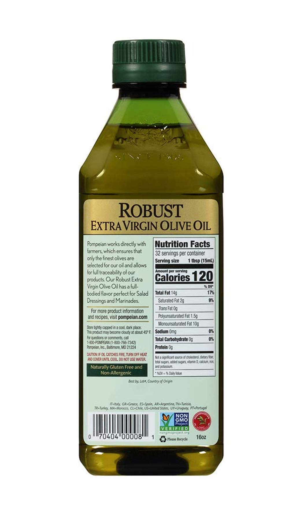 Pompeian 00008 Robust 16 Fl.Oz Extra Virgin Olive Oil, First Cold Pressed, Full-Bodied Flavor, Perfect For Salad Dressings And M