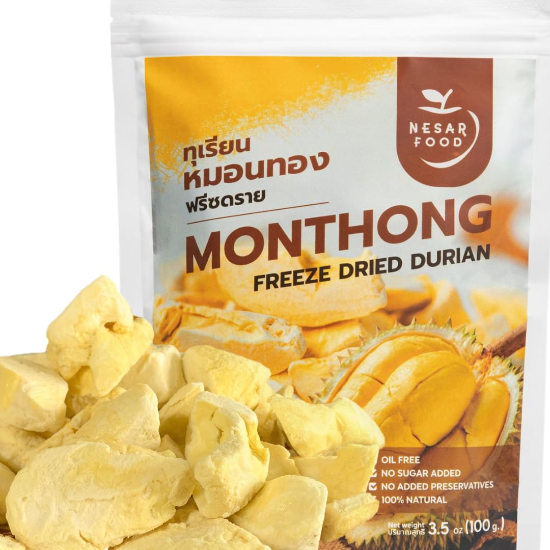 Nesar Food Top-Grade Freeze Dried Durian 100%  Freeze Dried Fruit  Real Fruit Snack  Natural 100 G  No Sugar Added. Natural Freeze Dried Fruit  Crunchy Fruits And Delicious (3.5 Oz Pack Of 1)