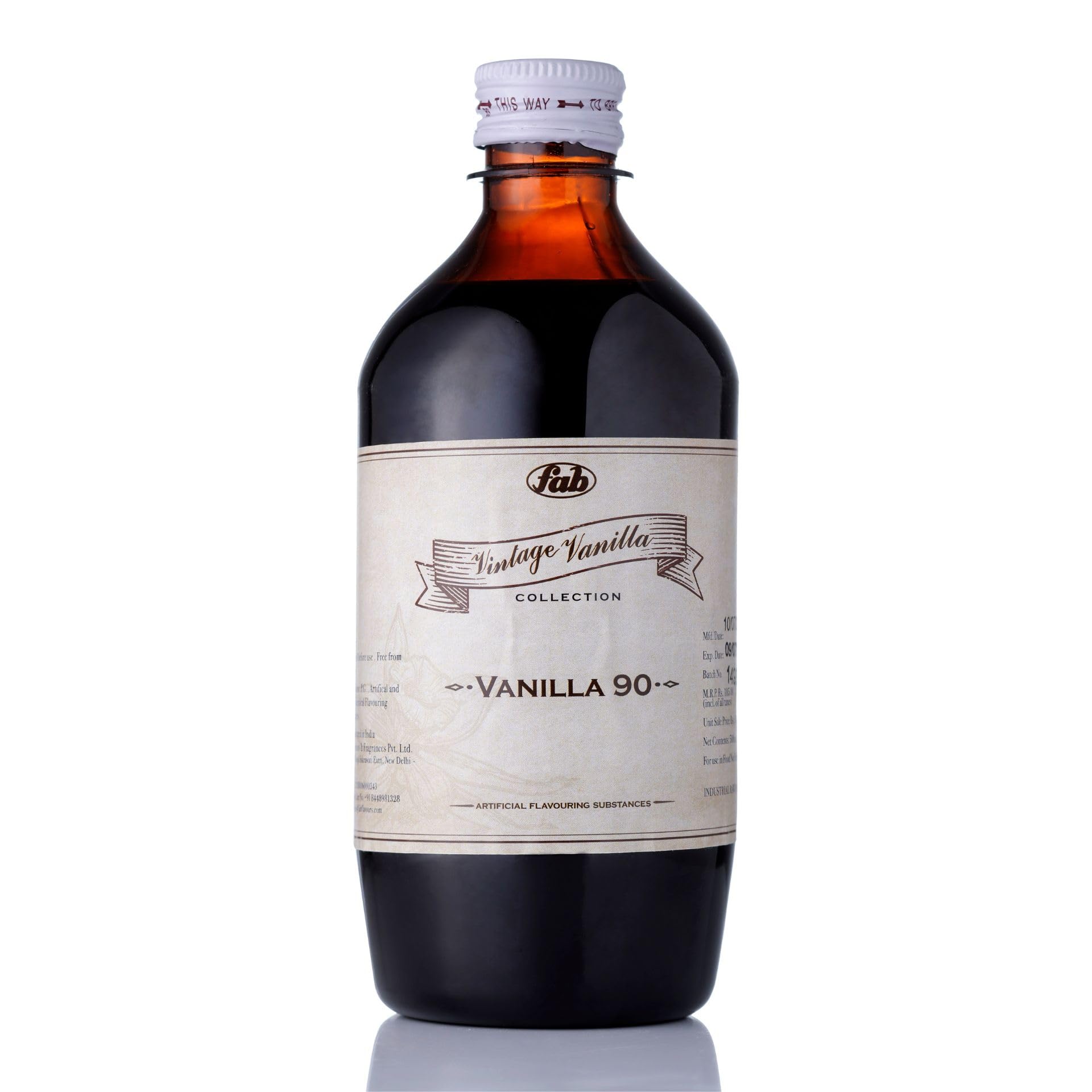 Fab Water Soluble Vanilla 90 Vintage Flavour Essence | For Chocolates Indian Sweets Ice Creams Sauces Desserts Beverages | Vanil
