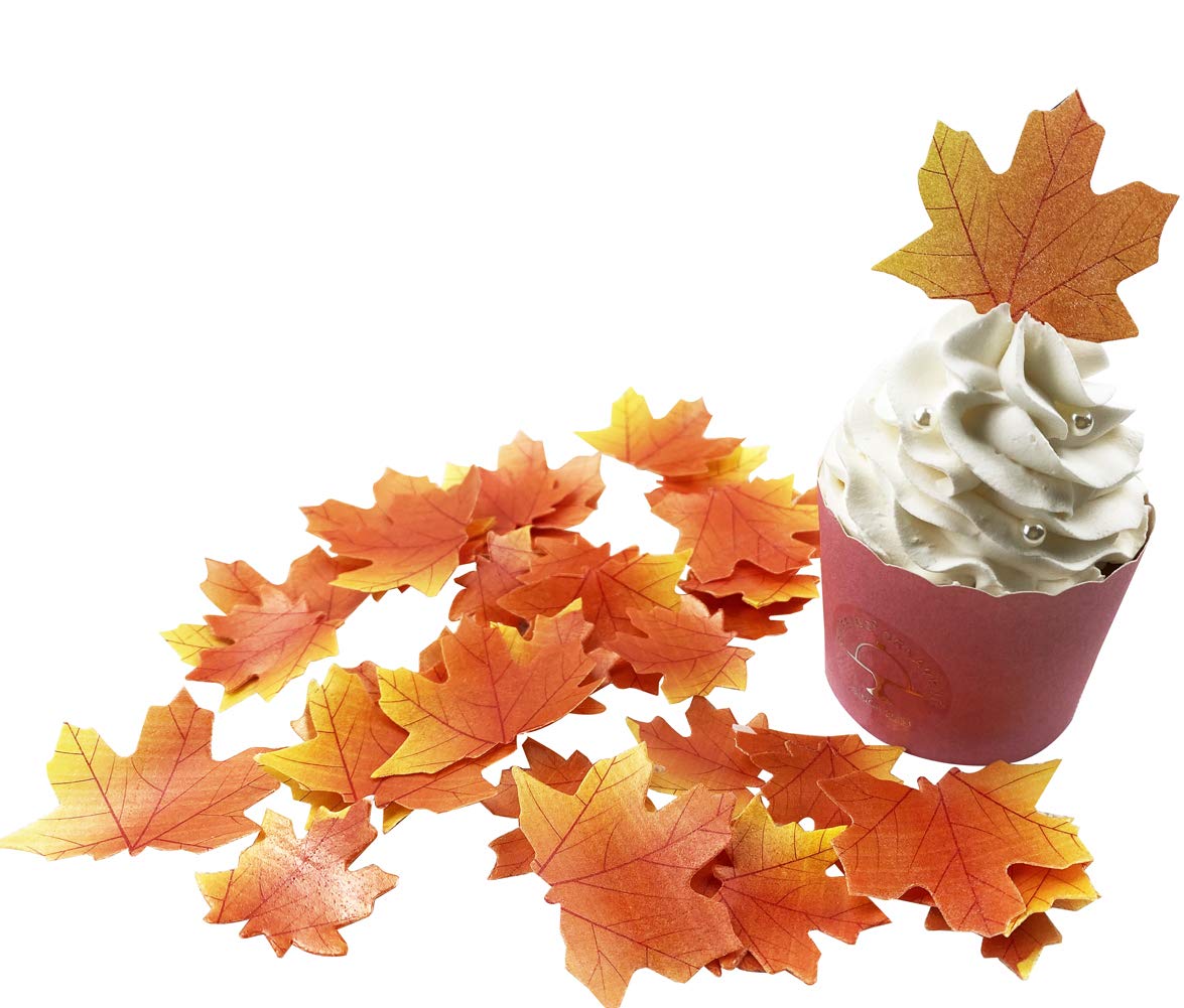 Edible Fall Leaves Set Of 35 Cake Decorations, Autumn Maple Leaf Cupcake Topper