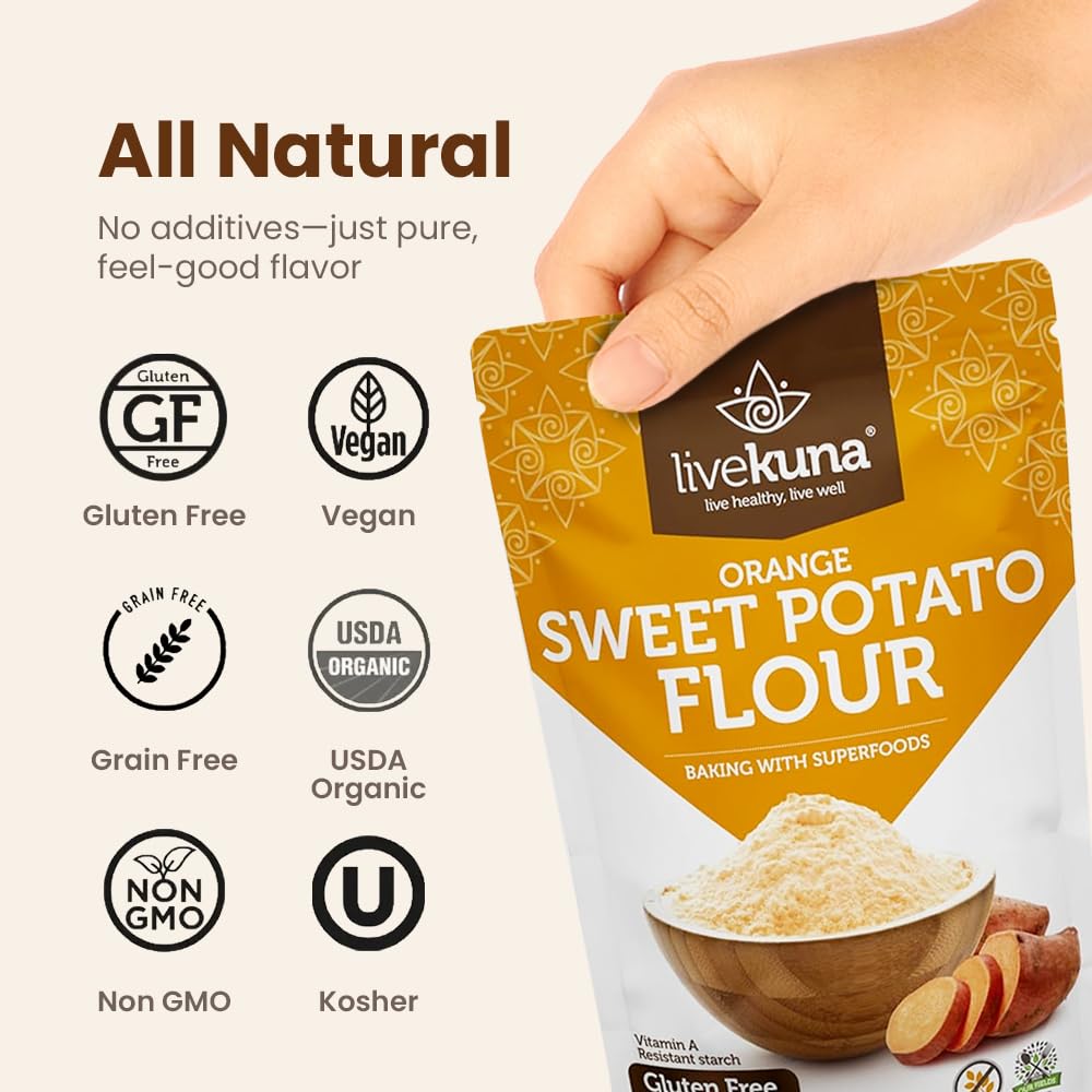 Livekuna - Orange Sweet Potato Flour, Sweet Potato Flour For Baking, Gluten-Free Baking Flour, Alternative For Almond Flour, Rice Flour & Coconut Flour, Sweet Potato Powder Flour For Soups & Sauces
