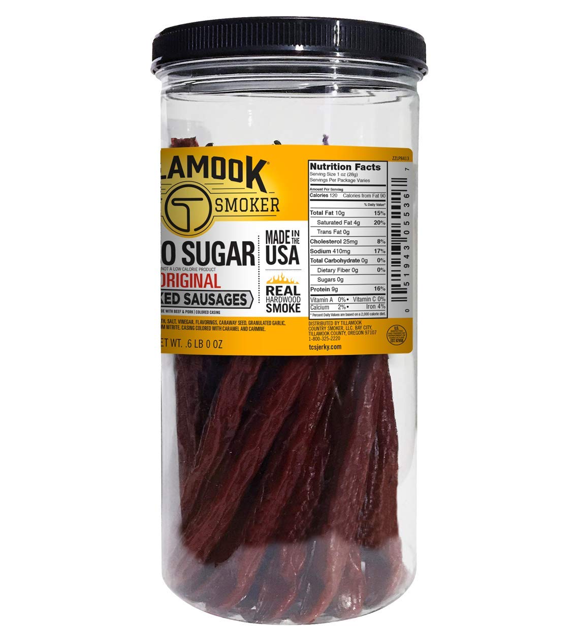 TILLAMOOK COUNTRY SMOKER Keto Friendly Smoked Sausages, Zero Sugar, 12 Ounce Jar, 17 Count