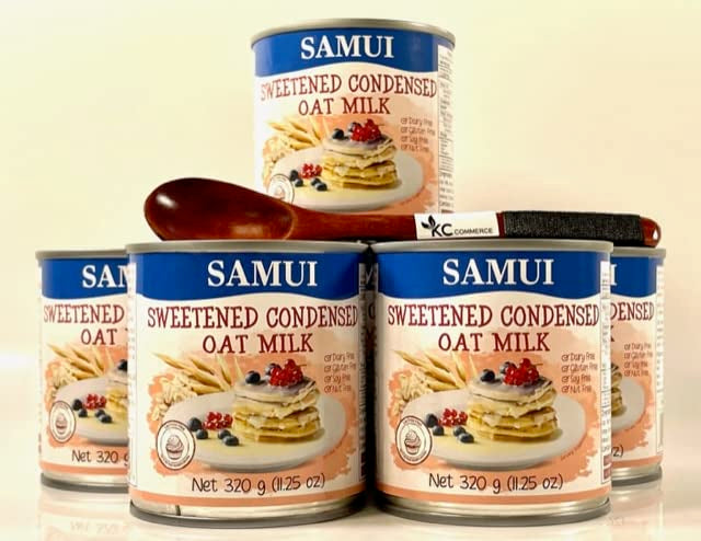 KC Commerce Sweetened Condensed Oat Milk, Dairy Free, Gluten Free, 1.83 Fl Oz, Pack of 6, Includes Wooden Spoon