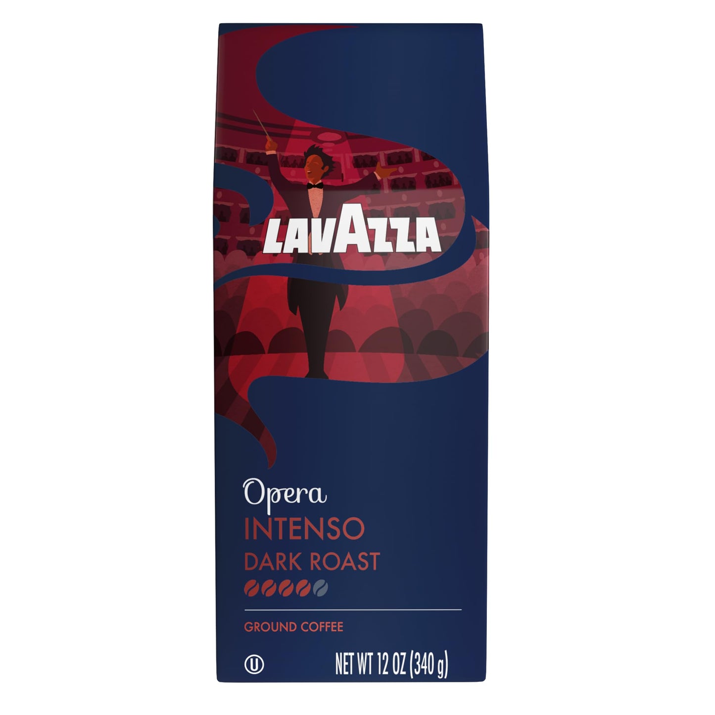 Lavazza Ground Coffee, Dark Roast, Bold and Balanced Taste, 12oz Bag, Intensity 4/5, Arabica and Robusta, Ideal for Drip Brewers