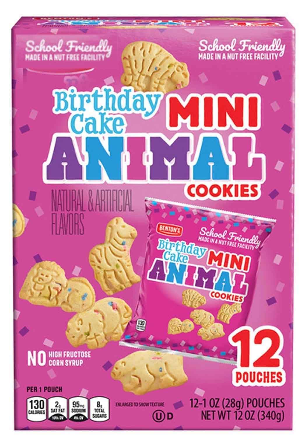 Bentons Birthday Cake Mini Animal Cracker Cookies, On the Go, 12 individual Pouches, 1 oz Each, (1 Pack) School Friendly, Nut Fr