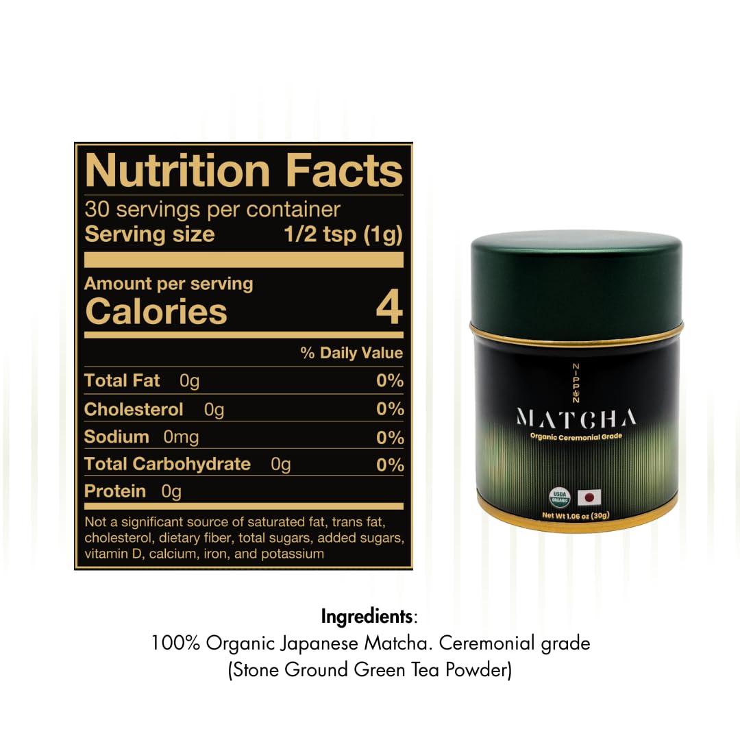 Nippon Matcha - Organic Ceremonial Grade Japanese Matcha Green Tea Powder - First Harvest from Uji  Kyoto - USDA Certified  Stone-Ground  Smooth & Vibrant (30g/1.06oz)