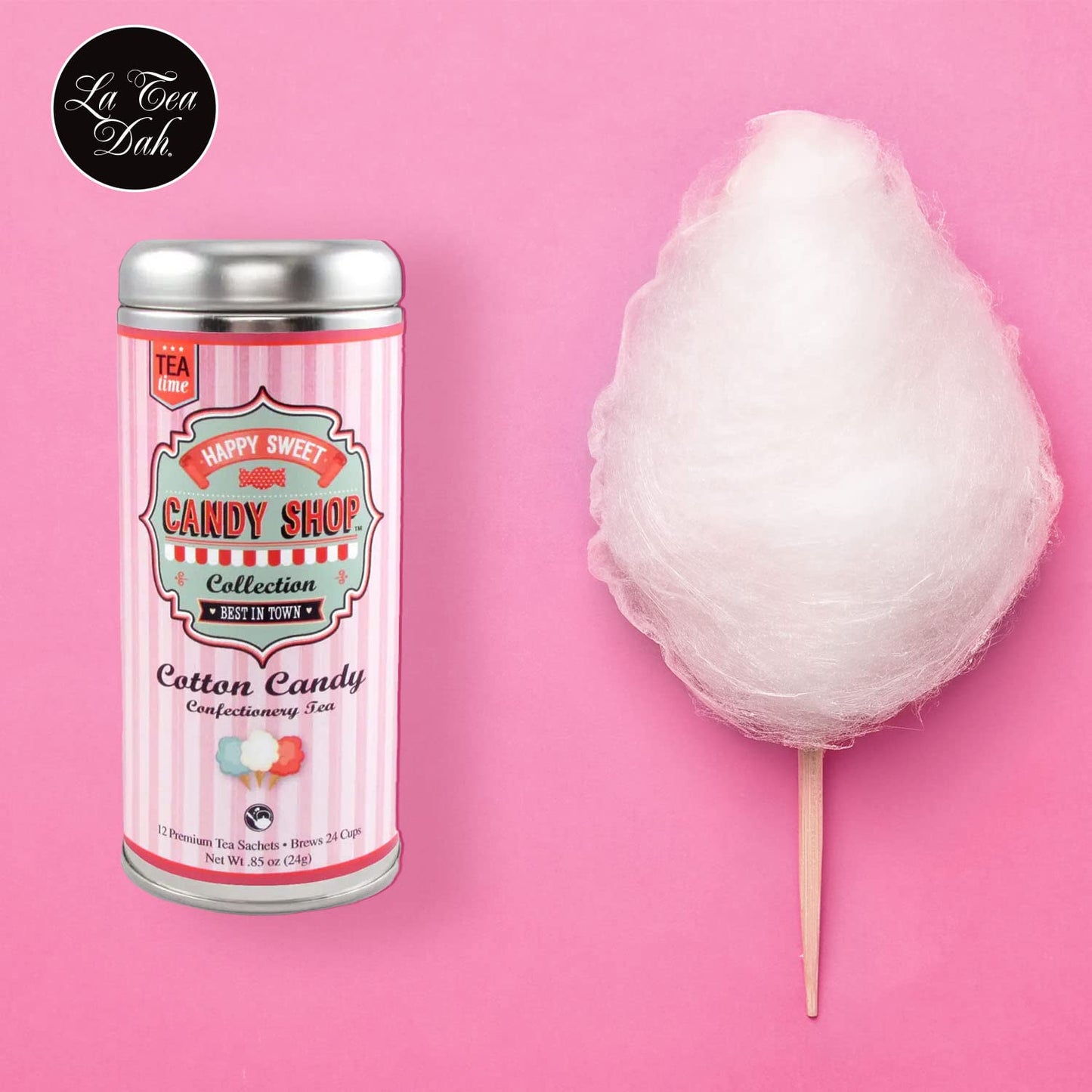 La Tea Dah Cotton Candy Tea - Lightly Caffeinated Oolong with Hibiscus, Raspberry & Apple - 12 Sachets