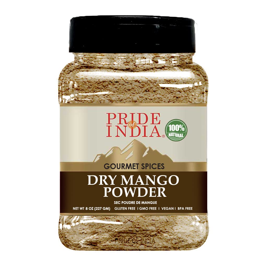 Pride Of India Dry Mango Powder Amchur - 8oz Dual Sifter Jar - Organic Spice for Flavor and Taste