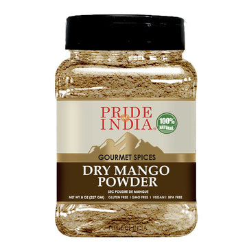 Pride Of India Dry Mango Powder Amchur - 8oz Dual Sifter Jar - Organic Spice for Flavor and Taste