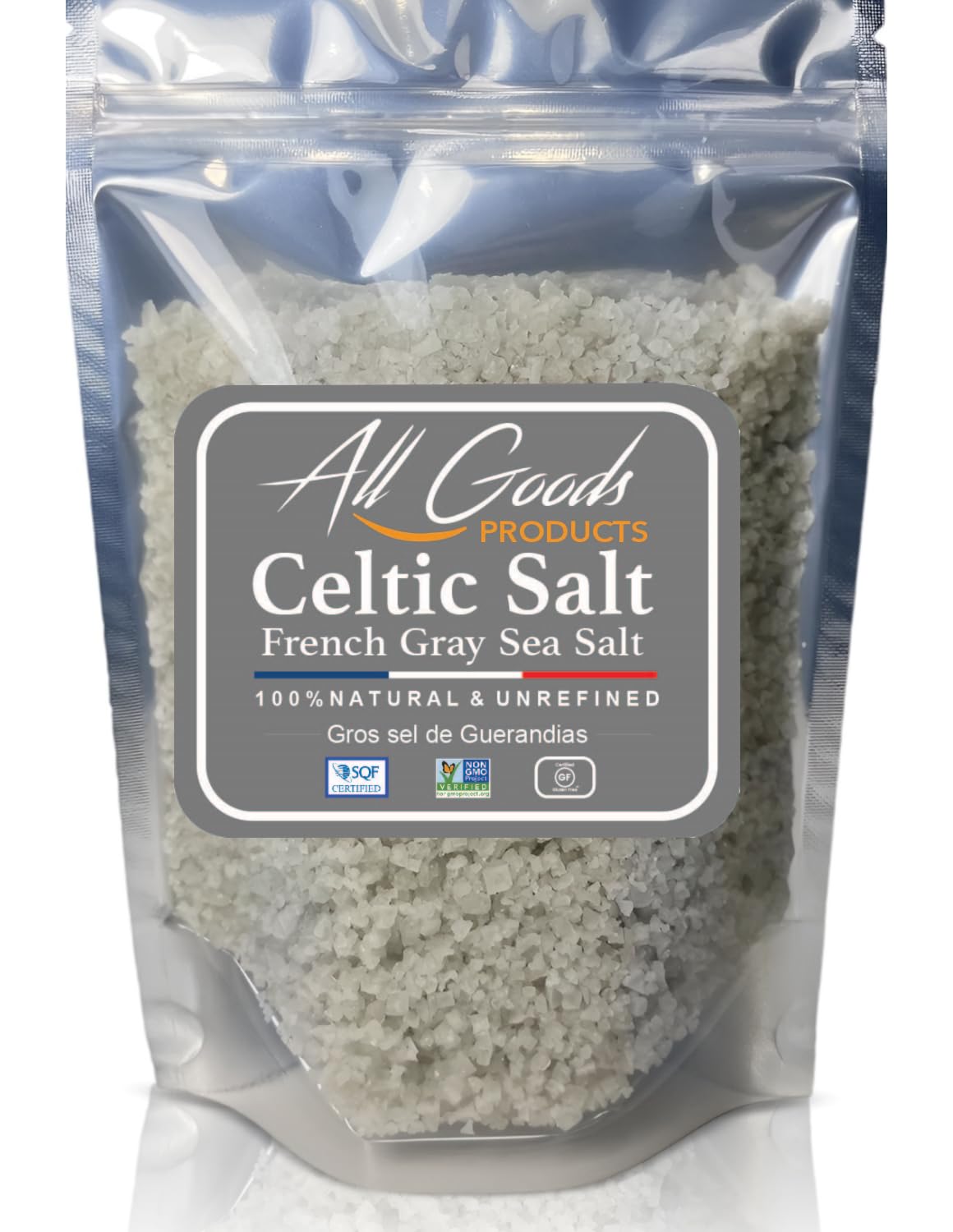 All Goods Organic Celtic Salt - Coarse 5 oz, 82 Minerals, French Gray, Hand-Harvested, Les Gu  randais, Unrefined.