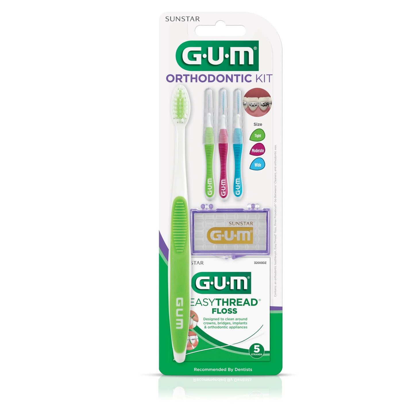 Gum Orthodontic Kit - Features Orthodontic Toothbrush, 3 Proxabrush Sizes And Shred-Resistant Easythread Floss, And Mint Ortho W