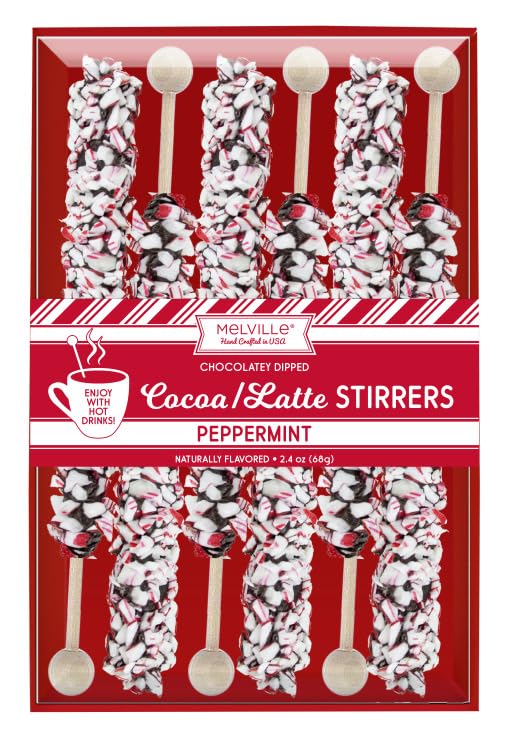Melville Candy Hot Chocolate Stirrers Gift Set - For Hot Cocoa  Coffee  Tea  Stocking Stuffers  Holiday Gift Idea - Made In Usa  Individually Wrapped (Dark-Chocolate W/Peppermint)