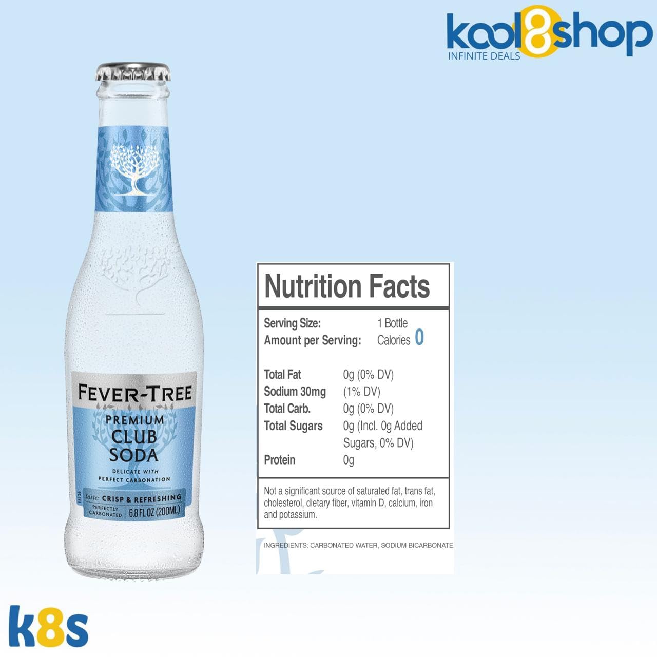 Fever-Tree Club Soda Premium Mixer, 12 Pack (6.8 fl oz Glass Bottles) + 20 Plastic Stirrer Sticks
