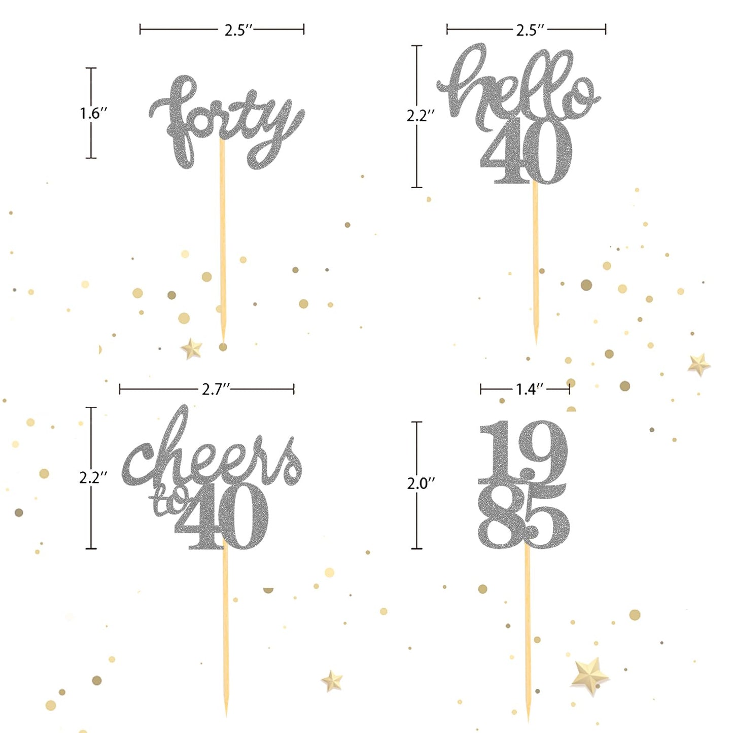 24 Pcs Glitter 40Th Birthday Cupcake Toppers For Celebrating Forty Years Old Birthday Party Decorations (Glitter Silver)