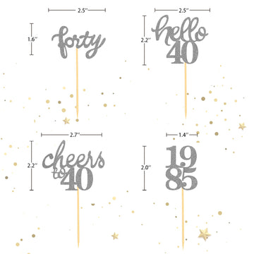 24 Pcs Glitter 40Th Birthday Cupcake Toppers For Celebrating Forty Years Old Birthday Party Decorations (Glitter Silver)