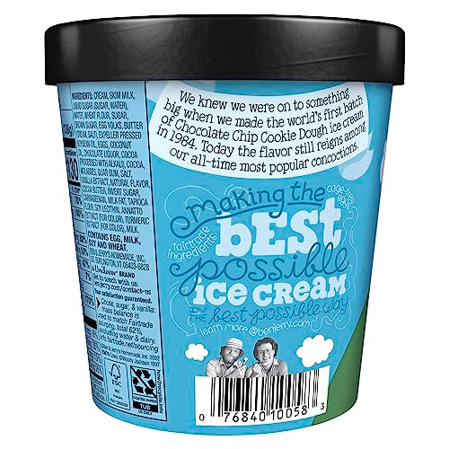 Ben & Jerrys Chocolate Chip Cookie Dough Vanilla Ice Cream Pint Non-GMO 16 oz
