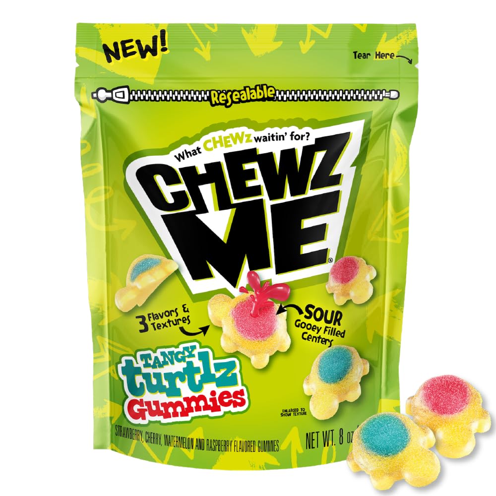 Chewzme Tangy Turtlz Gummies, Turtle Shaped Jelly-Filled Gummy And Chewy Candy In Assorted Flavors, 8 Ounce (Pack Of 1)