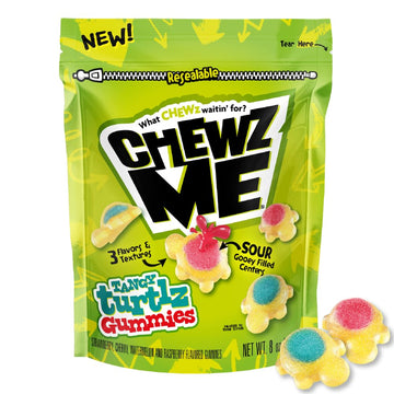 Chewzme Tangy Turtlz Gummies, Turtle Shaped Jelly-Filled Gummy And Chewy Candy In Assorted Flavors, 8 Ounce (Pack Of 1)