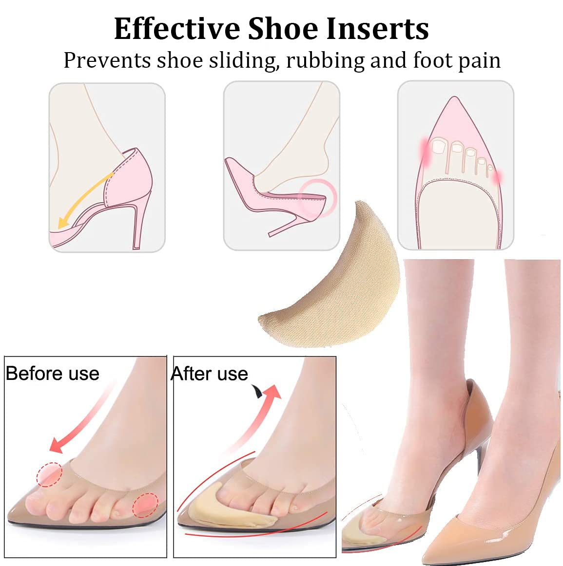 Toe Inserts For Shoes Too Big, 4 Pairs Shoe Inserts For Women Men, Foam Toe Filler, Shoe Fitters, Black And Beige