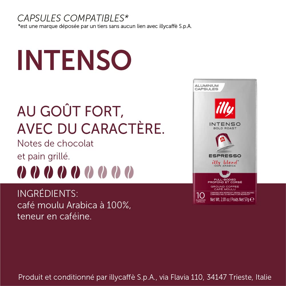 illy Aluminum Espresso compact pieces - Intenso Bold Roast Coffee - Compatible with Nespresso - 10 Count (Pack of 10)