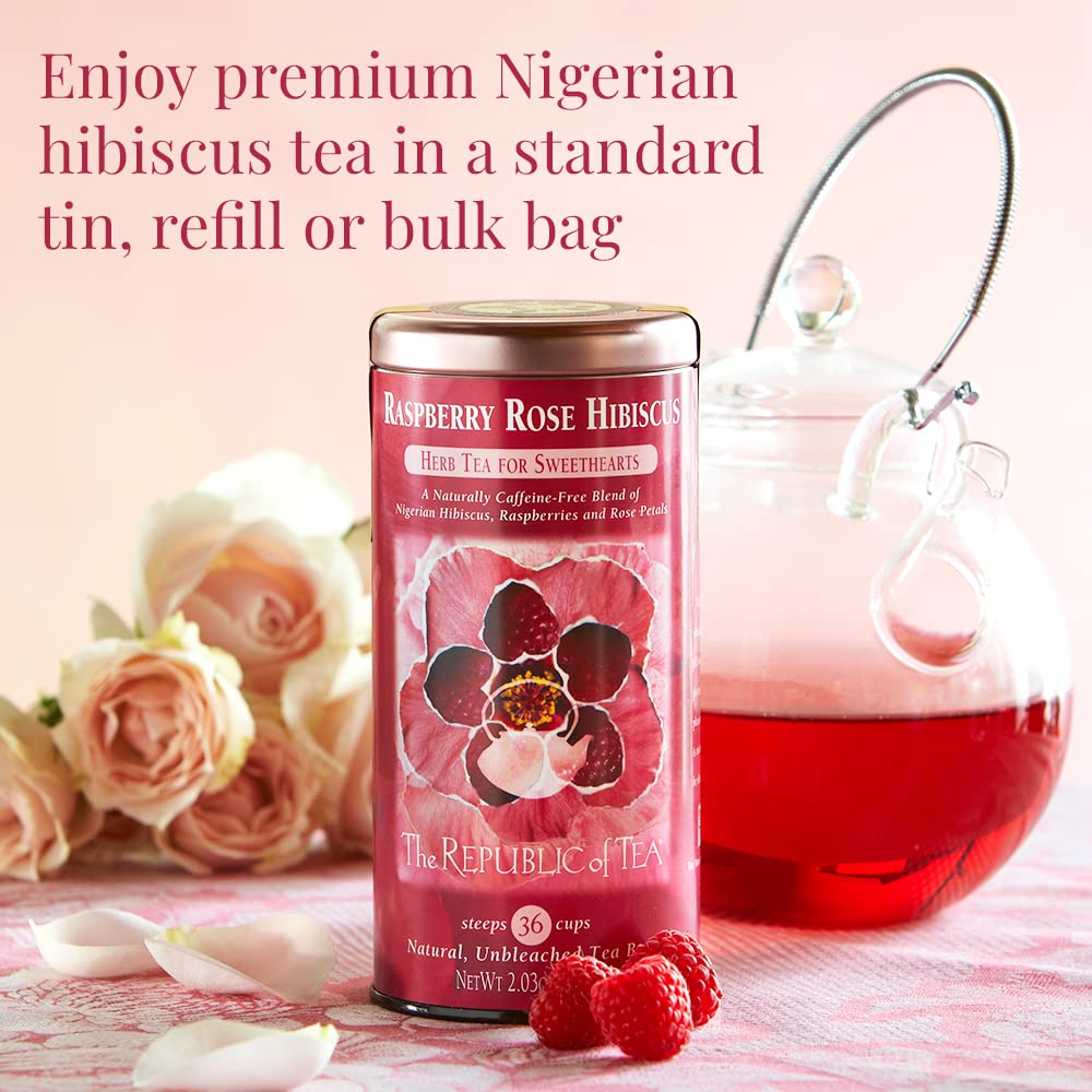The Republic Of Tea - Raspberry Rose Hibiscus, Herb Tea For Sweethearts, 36 Tea Bags