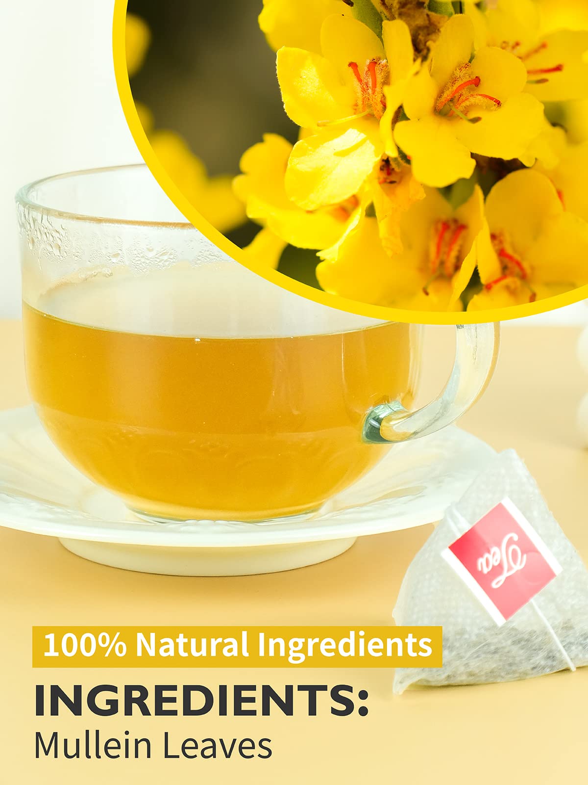 TeeLux Mullein Leaf Tea Bags, Caffeine Free, 30 Count, Biodegradable Corn Fiber Pyramid Bags