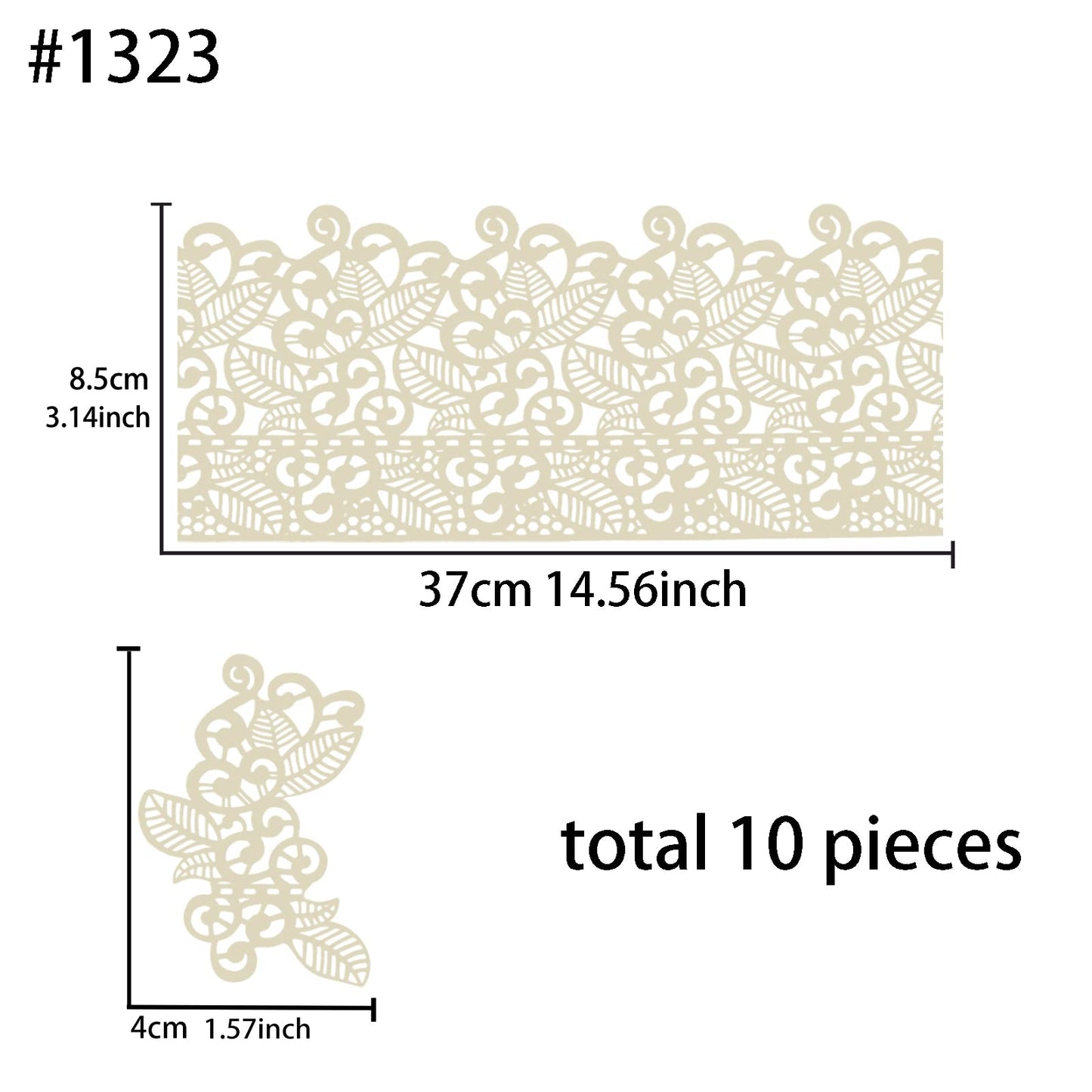 FUNSHOWCASE Edible Cake Lace Set, Leaf Scroll Design, Ivory White, 10-Piece, 14-Inch, Model 1323