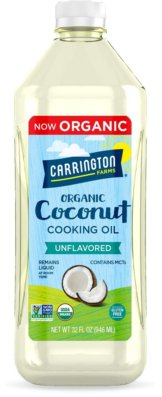 Carrington Farms gluten free, hexane free, NON-GMO, free of hydrogenated and trans fats in a BPA free bottle, liquid coconut coo